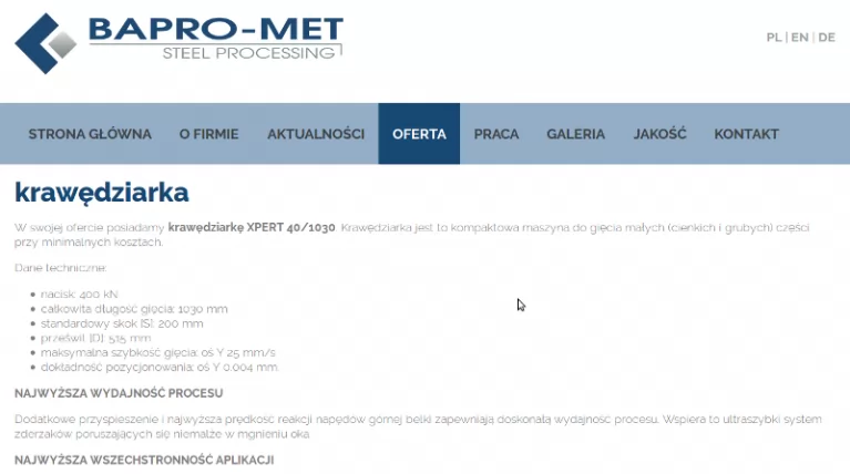 Gięcie nową krawędziarką XPERT 40/1030
