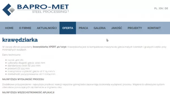 Usługi krawędziarką Bystronic Xpert 40/1030